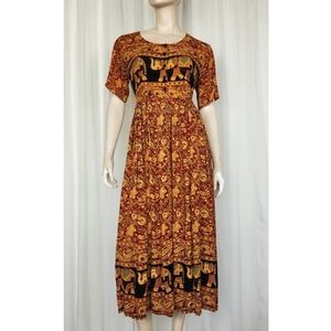 Vintage 90s hippie boho grunge crinkle india elephant dress S-L